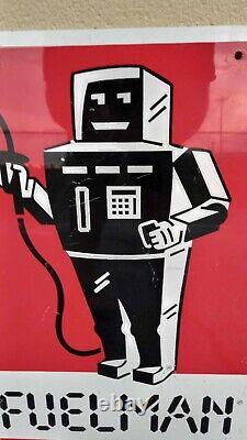 VTG Original Fuelman Gas Station fuel Advertising Sign 24x16 Double Sided robot