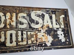 VTG Original MORTON'S SALT IT POURS Metal Sign Ad 28x10 Double Sided Coshocton