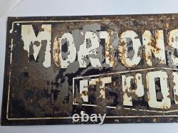 VTG Original MORTON'S SALT IT POURS Metal Sign Ad 28x10 Double Sided Coshocton