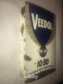 Veedol Oil Flange Sign Vintage Original Flying A Double Sided Gas station