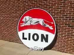 Very Nice Original Lion Gas Double Sided Porcelain sign Gas Oil