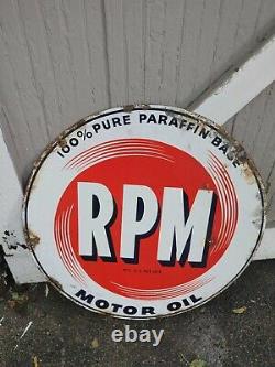 Very Rare! Original RPM Motor Oil Double Sided Porcelain Sign 28