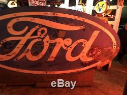 Very rare double-sided porcelain Neon Ford oval dealership signed double sided