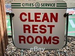 VinTagE Original CITIES SERVICE CLEAN REST ROOMS DSP Double Sided PORCELAIN SIGN