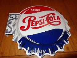 Vintage 14 Inch Pepsi Cola Double Sided Metal Flange Sign Great Condition # 603