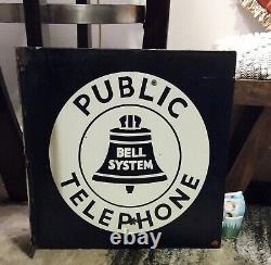 Vintage 18 Bell System Public Telephone Double Sided Sign with Flange & Directory