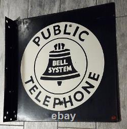 Vintage 18 Bell System Public Telephone Double Sided Sign with Flange & Directory