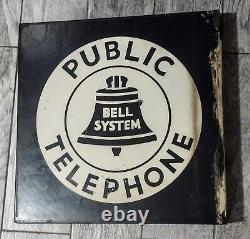 Vintage 18 Bell System Public Telephone Double Sided Sign with Flange & Directory