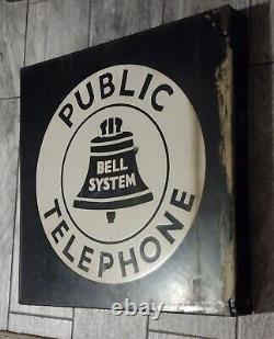 Vintage 18 Bell System Public Telephone Double Sided Sign with Flange & Directory