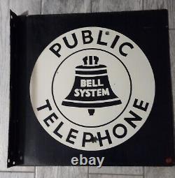 Vintage 18 Bell System Public Telephone Double Sided Sign with Flange & Directory