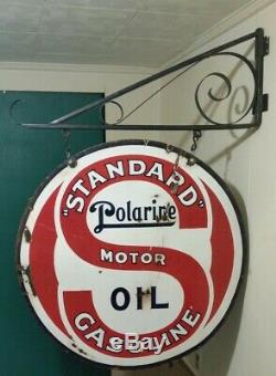 Vintage 1920's Standard Oil Polarine Porcelain Sign 30 Double Sided