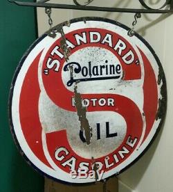 Vintage 1920's Standard Oil Polarine Porcelain Sign 30 Double Sided