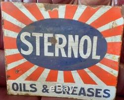 Vintage 1920s Enamel STERNOL MOTOR SIGN 2ft X 18 in approx DOUBLE SIDED