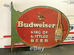 Vintage 1930's Budweiser Double-sided Metal Sign King Of Bottled Beer