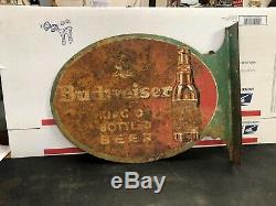 Vintage 1930's Budweiser Double-sided Metal Sign King Of Bottled Beer