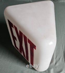 Vintage 1930s deco milk glass double-sided triangle exit sign globe red font