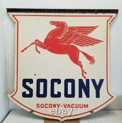 Vintage 1934 Standard Oil Co. Socony-Vacuum Pegasus Double Sided Porcelain Sign