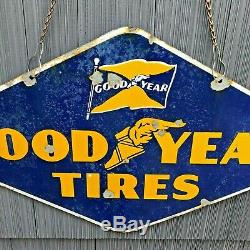 Vintage 1939 Goodyear Tires Porcelain Sign Double Sided 36x20 Garage Shop Sign
