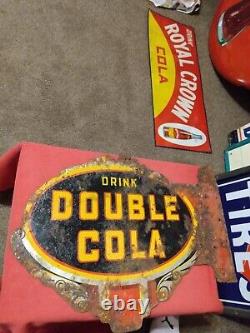 Vintage 1940's Double Cola Metal Sign Double Sided Soda Flange ruff and rare