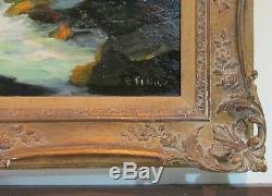Vintage 1940's Oil Painting Seascape Double Sided With Fishermen Signed Fisher