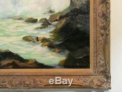Vintage 1940's Oil Painting Seascape Double Sided With Fishermen Signed Fisher