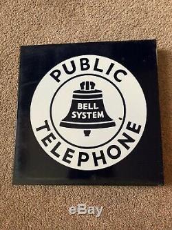 Vintage 1940's Porcelain Bell System Public Telephone Double Sided Flange Sign