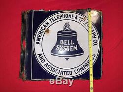 Vintage 1940s Bell System Enamel Porcelain Sign Double sided, Flange