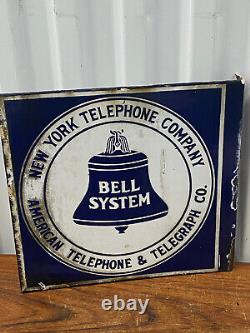 Vintage 1940s Bell Systems Double Sided Porcelain Public Telephone Sign New York