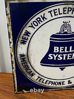 Vintage 1940s Bell Systems Double Sided Porcelain Public Telephone Sign New York
