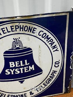 Vintage 1940s Bell Systems Double Sided Porcelain Public Telephone Sign New York