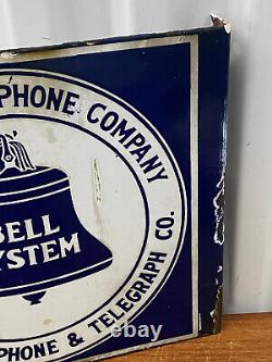 Vintage 1940s Bell Systems Double Sided Porcelain Public Telephone Sign New York