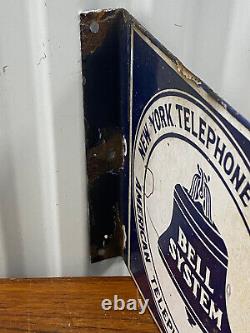 Vintage 1940s Bell Systems Double Sided Porcelain Public Telephone Sign New York