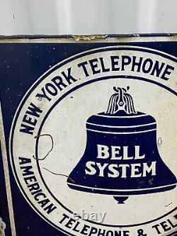 Vintage 1940s Bell Systems Double Sided Porcelain Public Telephone Sign New York