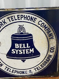 Vintage 1940s Bell Systems Double Sided Porcelain Public Telephone Sign New York