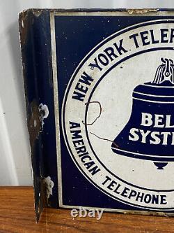 Vintage 1940s Bell Systems Double Sided Porcelain Public Telephone Sign New York