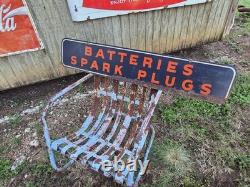 Vintage 1941 Firestone Batteries Spark Plugs Double Sided Sign Rider Original