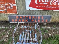 Vintage 1941 Firestone Batteries Spark Plugs Double Sided Sign Rider Original