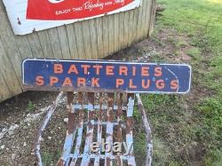 Vintage 1941 Firestone Batteries Spark Plugs Double Sided Sign Rider Original