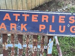 Vintage 1941 Firestone Batteries Spark Plugs Double Sided Sign Rider Original