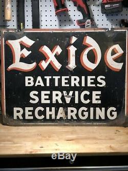 Vintage 1948-1950 Exide Batteries Original Painted /Steel Sign. Double sided