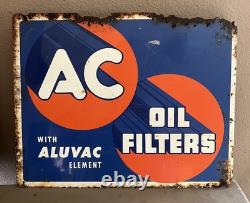 Vintage 1950 AC Oil Filter with Aluvac Element Double Sided Flange Sign RUSTIC