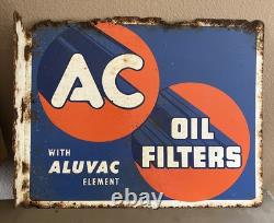 Vintage 1950 AC Oil Filter with Aluvac Element Double Sided Flange Sign RUSTIC