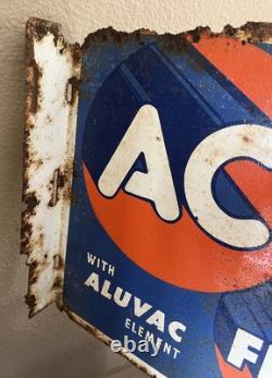 Vintage 1950 AC Oil Filter with Aluvac Element Double Sided Flange Sign RUSTIC