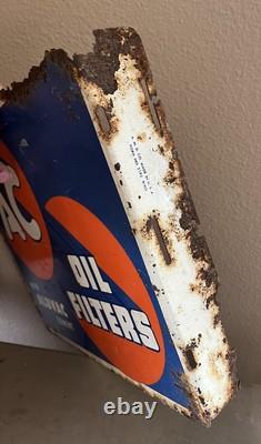 Vintage 1950 AC Oil Filter with Aluvac Element Double Sided Flange Sign RUSTIC