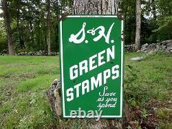 Vintage 1950's Original S&H Green Stamps Porcelain Double Sided Sign 1956 CT