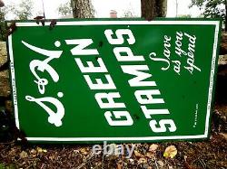 Vintage 1950's Original S&H Green Stamps Porcelain Double Sided Sign 1956 CT