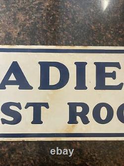 Vintage 1950s Gas Station Ladies Rest Room Double Sided Porcelain Sign 6.5x17
