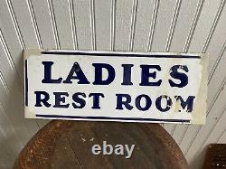 Vintage 1950s Gas Station Ladies Rest Room Double Sided Porcelain Sign Gulf