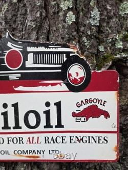 Vintage 1950s Mobiloil Double Sided Flange Advertising Sign 14 X 10