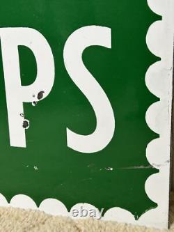 Vintage 1952 S & H Green Stamps Double Sided Heavy Porcelain Sign 20x28
